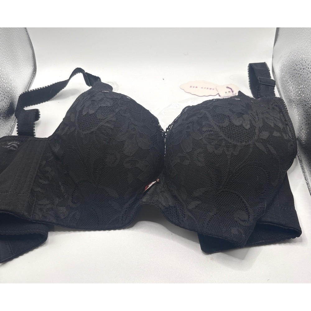 Mushiqi Lace Underwire Bra 40/90D Black Floral Lace Jewel Charm 2139